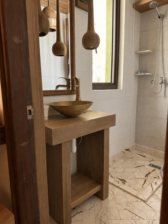 Hardwood vanity and fittings