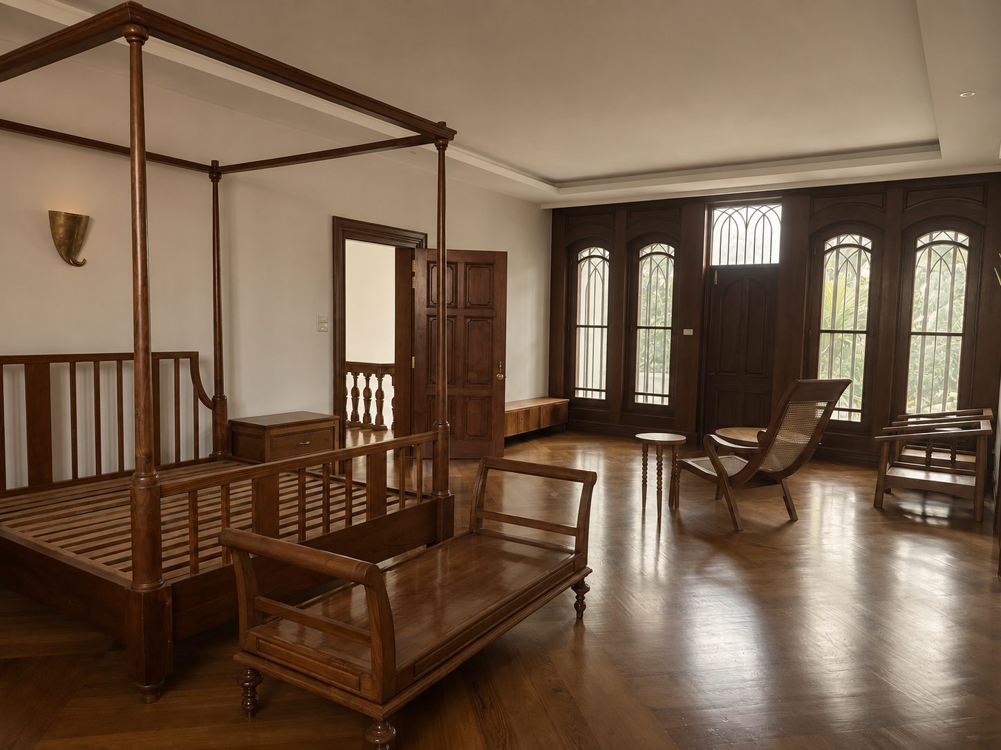 Bedroom with four-poster teak bed