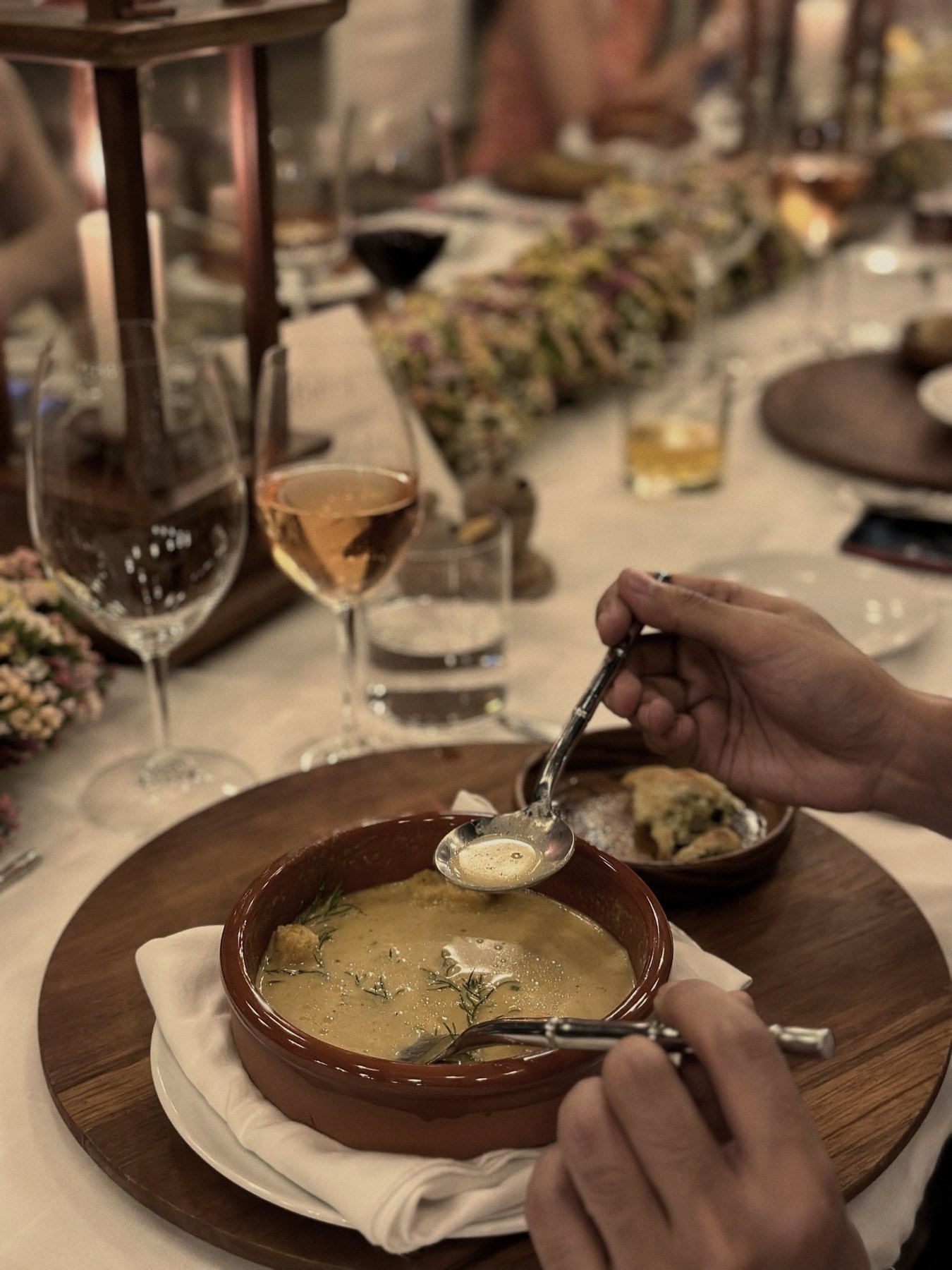 Dinner at a long table