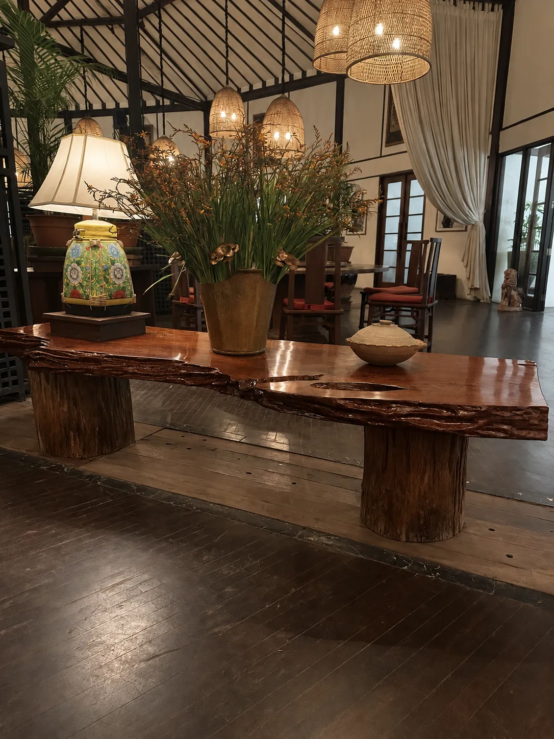 Flowers on a live-edge table