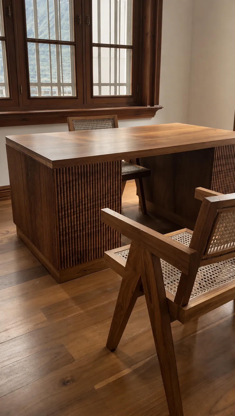 Desk and cane chair