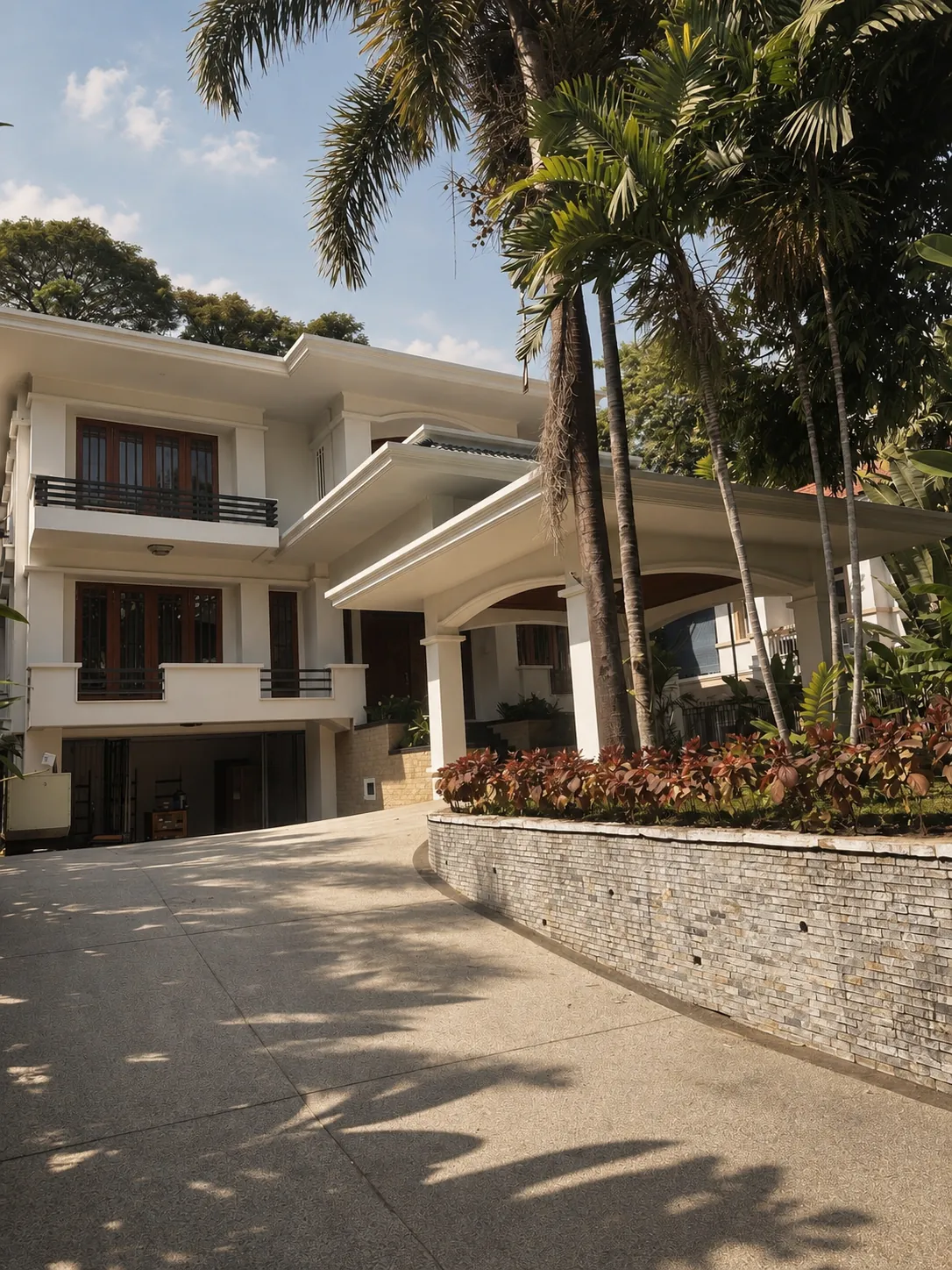 A finished family house among palms