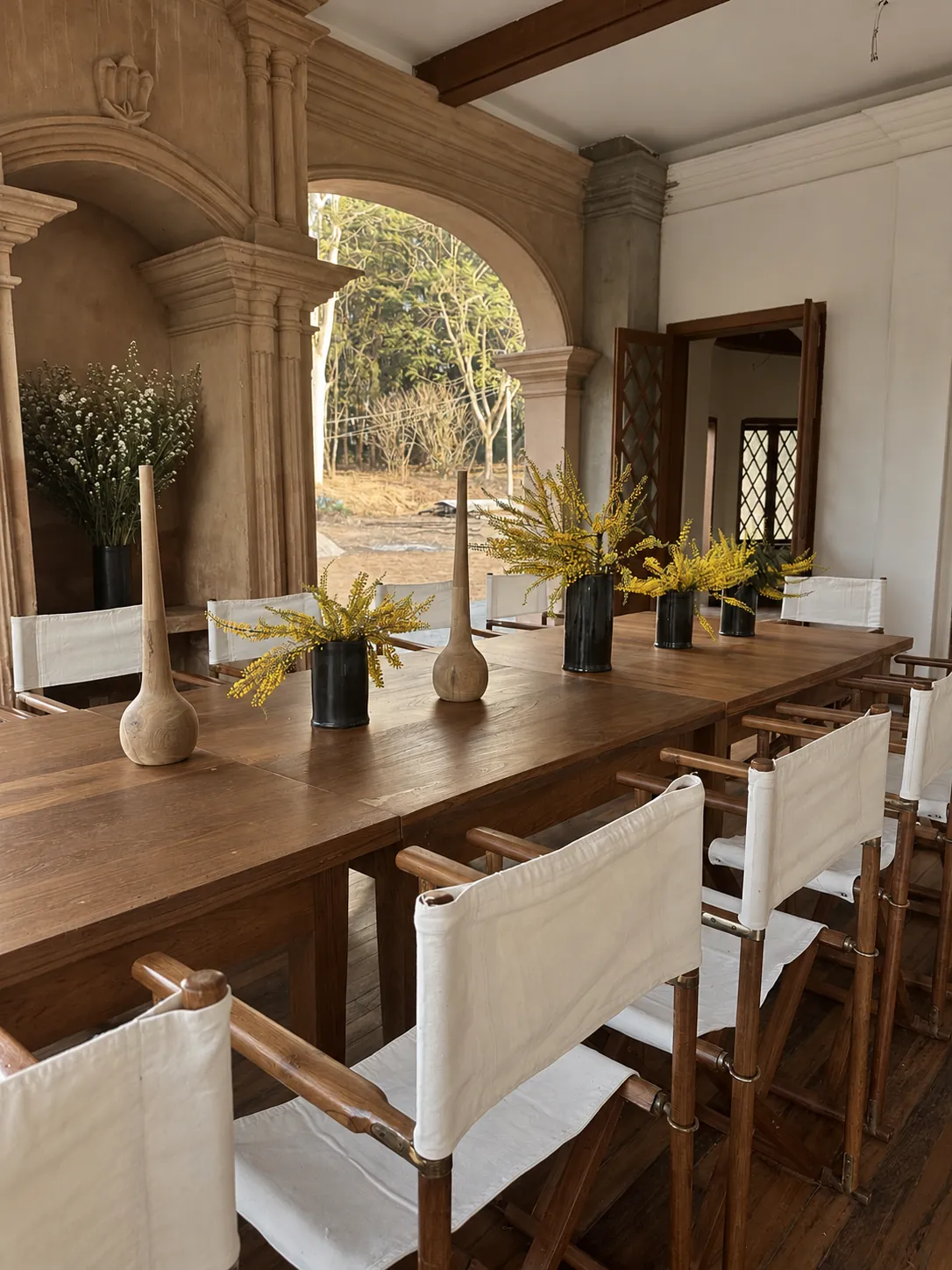 Long table laid for lunch