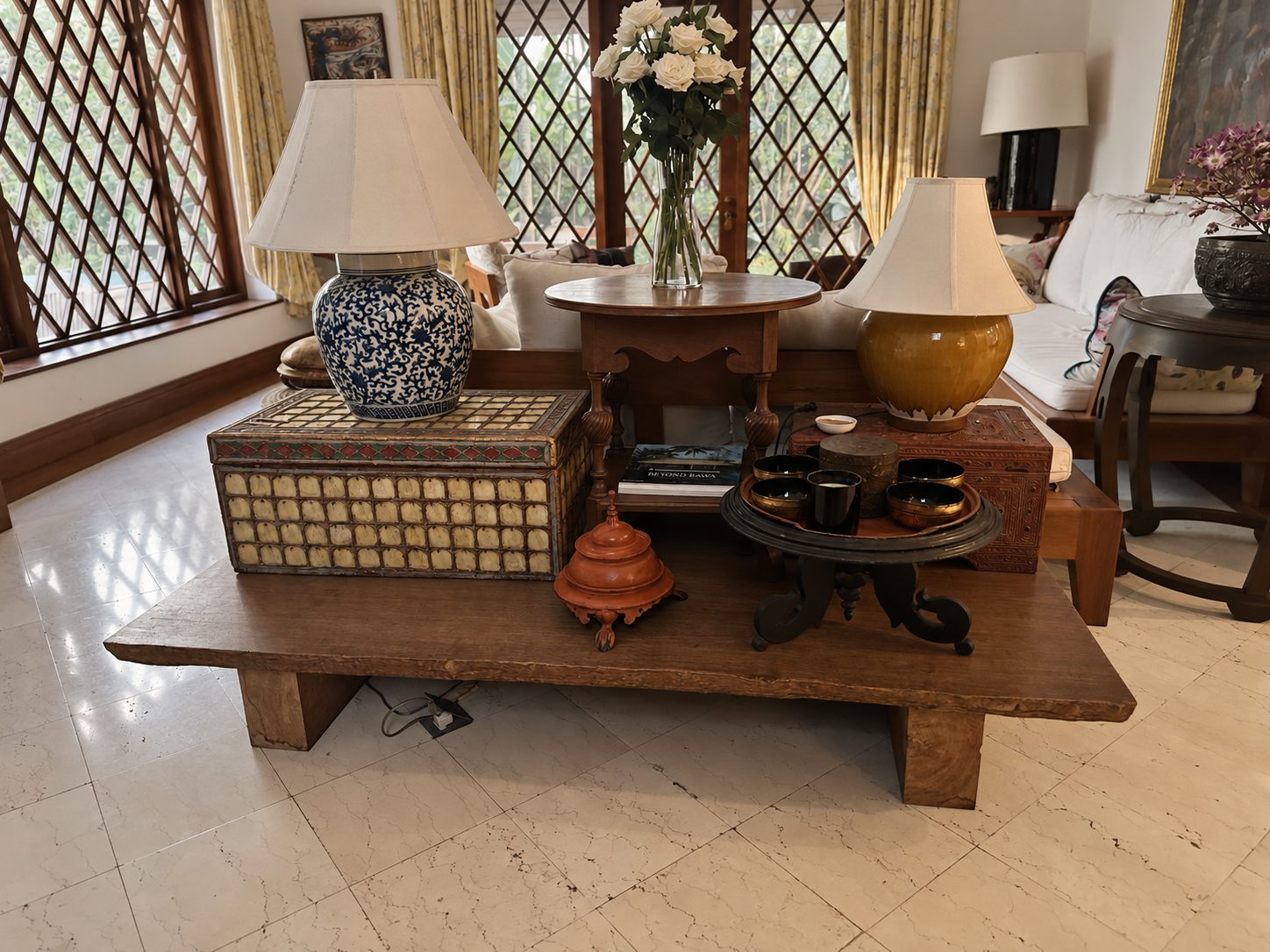 Low live-edge teak slab table